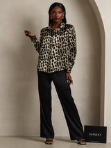 [Leopard] SilkSilky-DK Long Sleeve Lapel Collar Dameskjorte 006