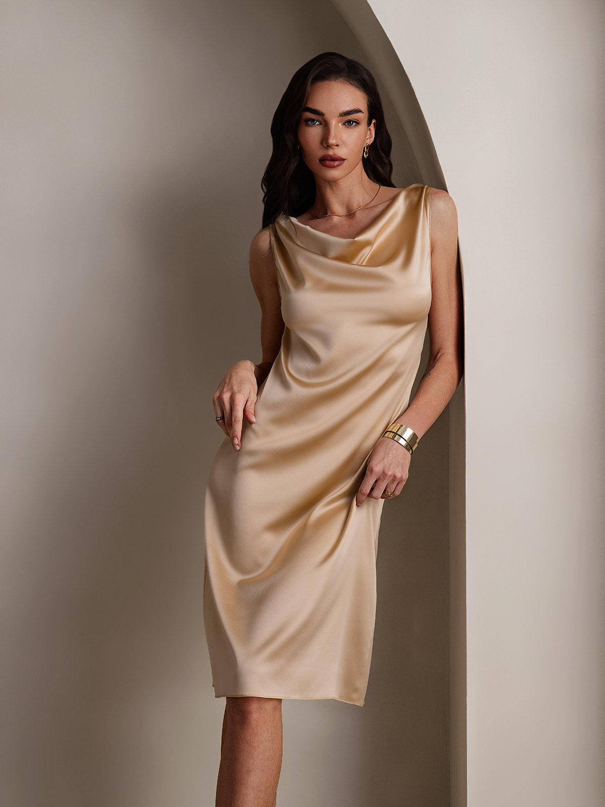 [Champagne] SilkSilky-DK 19Momme Silke Dress 001