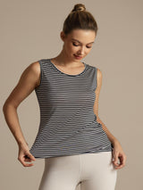 [Hvid Stribe] SilkSilky-DK Ærmeløs Rund Hals Camisole Top 003