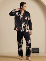[Sort] SilkSilky-DK Long Sleeve Notch Collar Pyjamas til Mænd 007