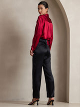 [Vin] SilkSilky-DK Long Sleeve Tie Neck Damebluser 002