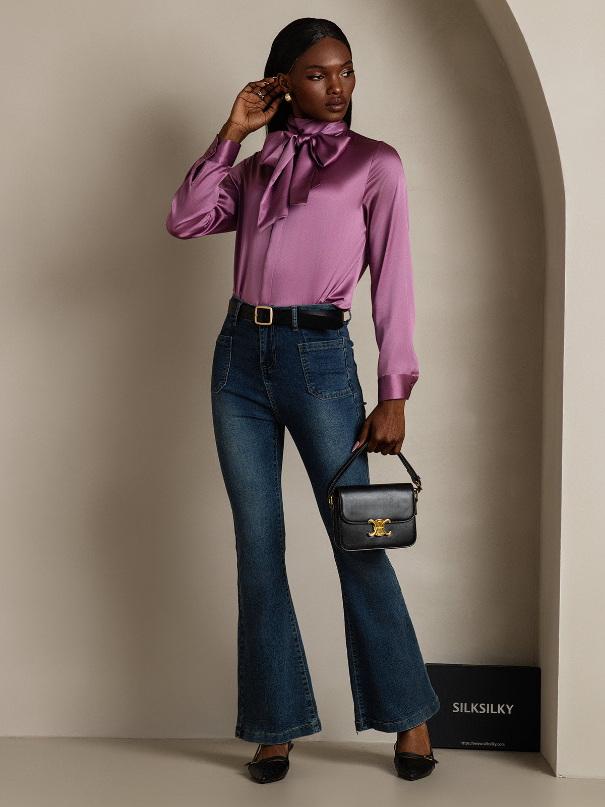 [Mørke Lilla] SilkSilky-DK 19Momme Silke Womens Shirt 008
