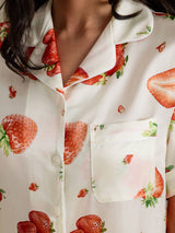 [Hvidt Jordbær] SilkSilky-DK Short Sleeve Notch Collar Dame Pyjamas 004