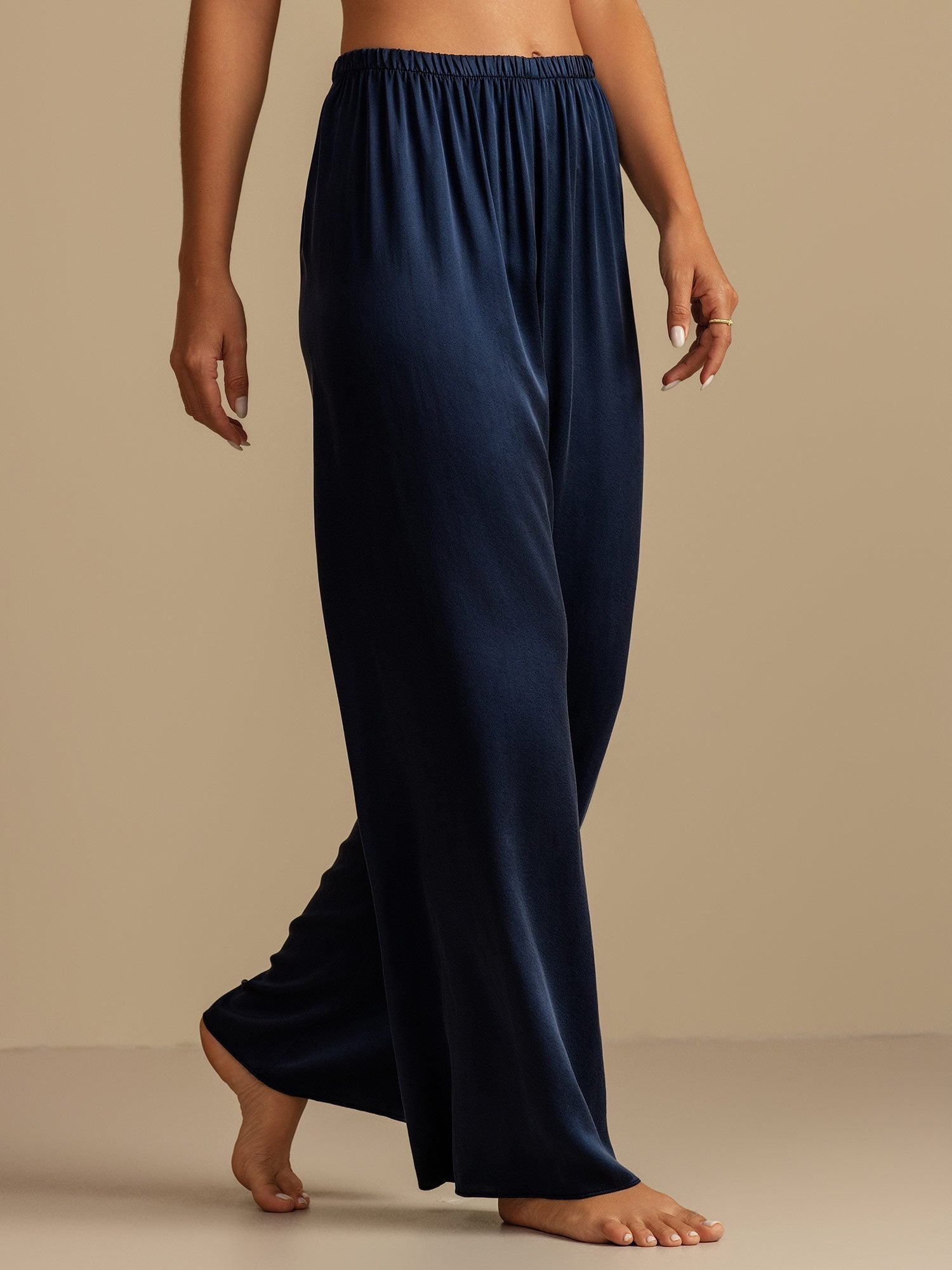 [Mørkeblå] SilkSilky-DK 19Momme Silke Womens Sleep Bottoms 003,