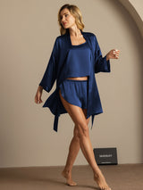 [Mørkeblå] SilkSilky-DK 3/4 Sleeve Scoop Neck Dame Pyjamas 006