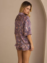 [Rosa Palme] SilkSilky-DK Half Sleeve Lapel Collar Dame Pyjamas 002