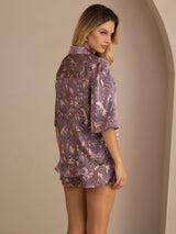 [Rosa Palme] SilkSilky-DK Half Sleeve Lapel Collar Dame Pyjamas 002