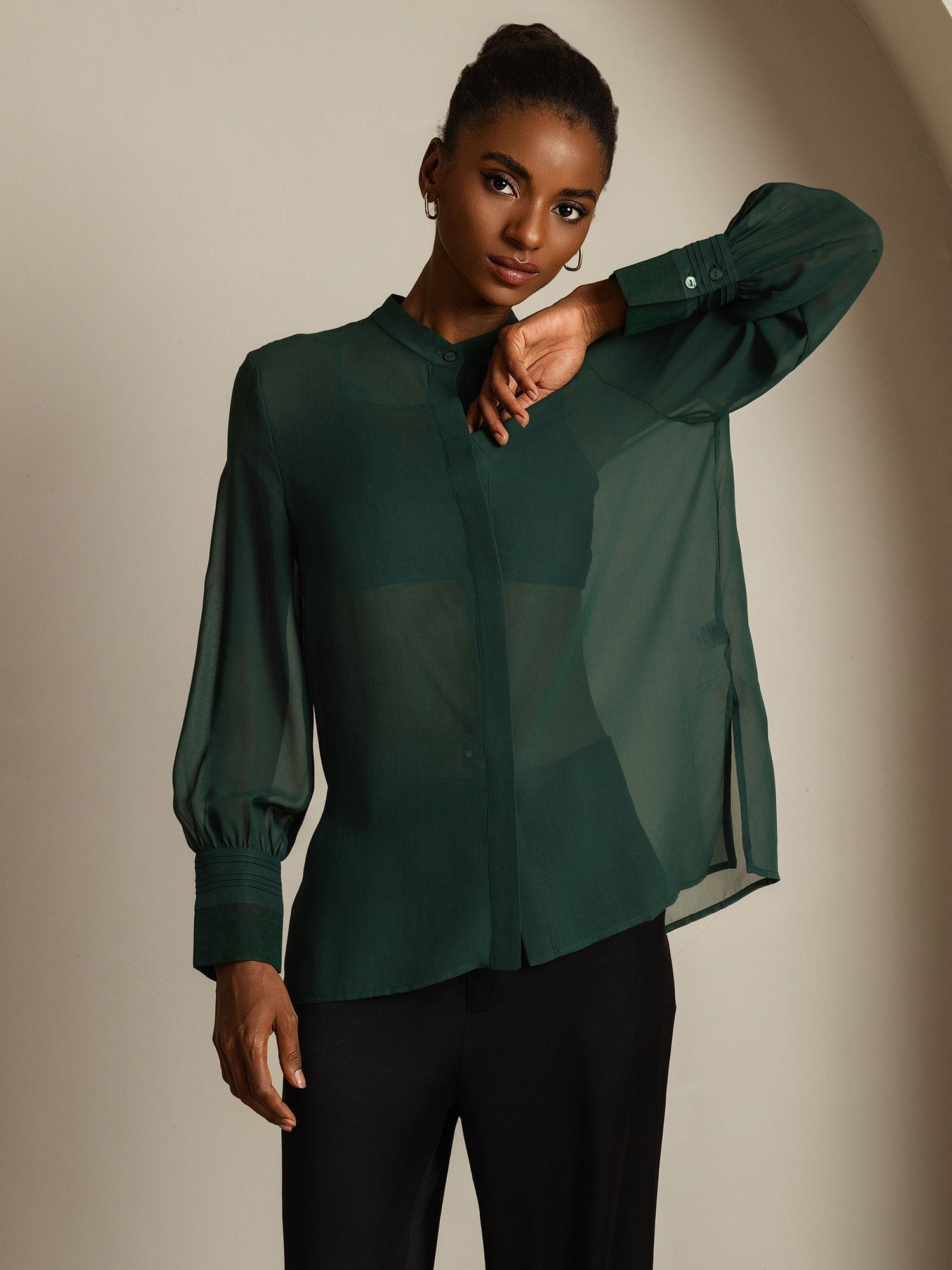 [Mørkegrøn] SilkSilky-DK Silke Womens Shirt 008
