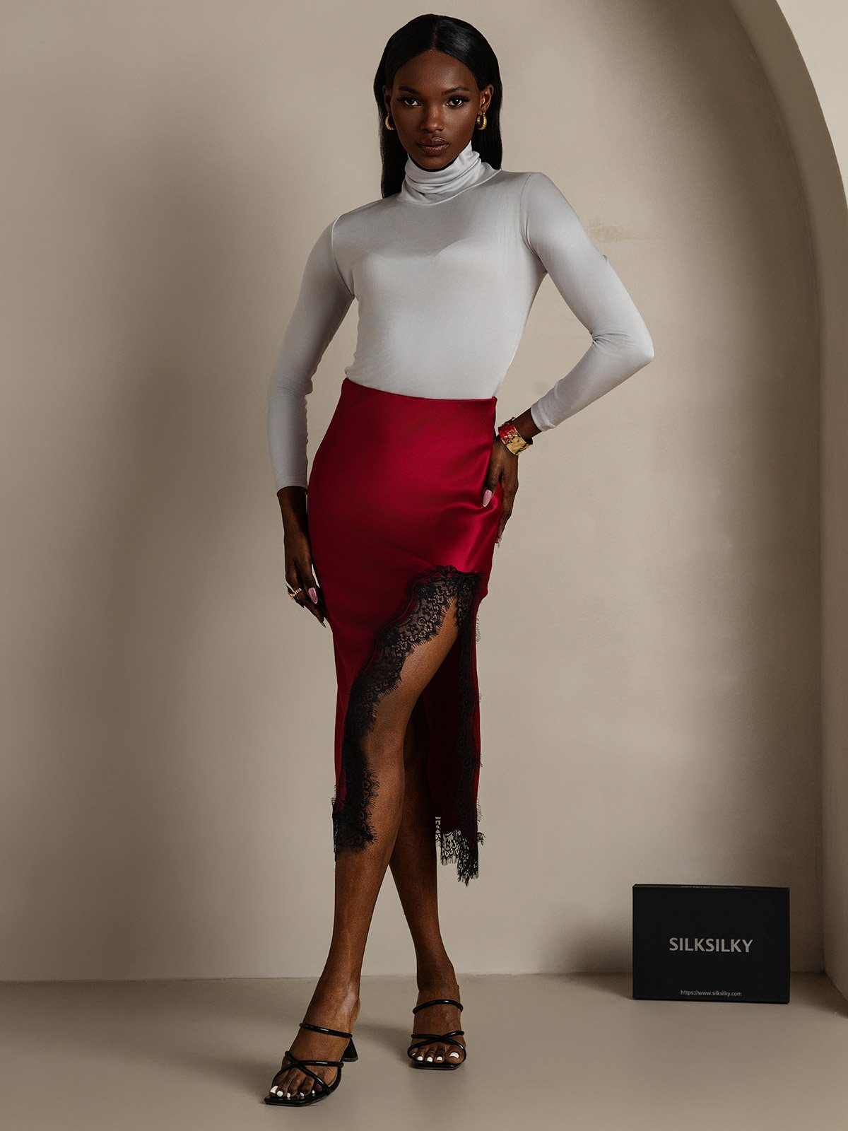 [Vin] SilkSilky-DK 19Momme Silke Split Nederdel 001