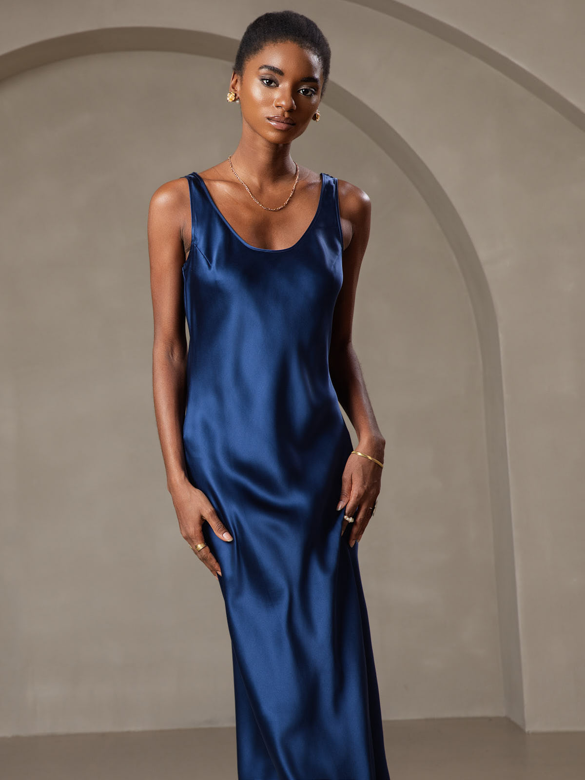 [Mørkeblå] SilkSilky-DK Dress 003,