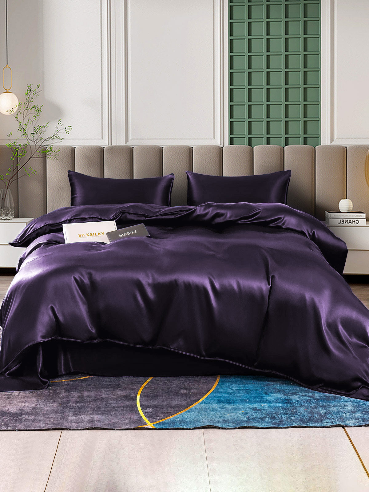 [Mørke Lilla] SilkSilky-DK 22Momme Bedding Set 001,