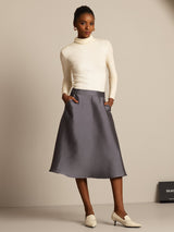 [Grå] SilkSilky-DK 32Momme Silke Skirt 005