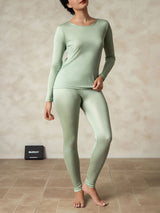 [Grøn] SilkSilky-DK Long Sleeve Round Neck Dame Lange Underbukser 001