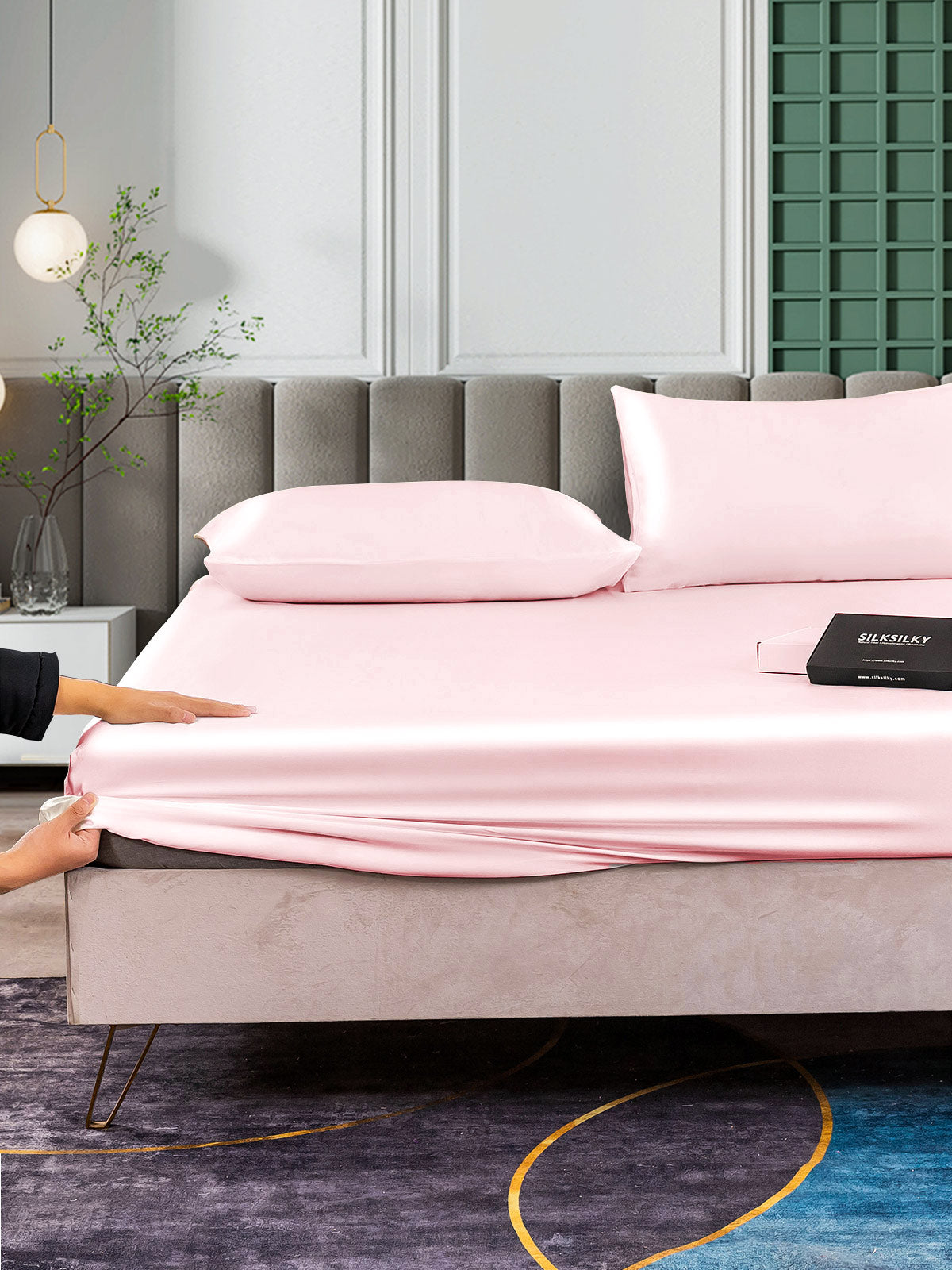 [Lyserød] SilkSilky-DK 25Momme Bedding Set 004