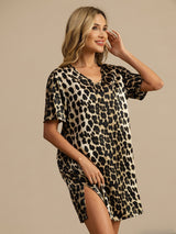 [Leopard] SilkSilky-DK Half Sleeve V Neck Natkjole 003
