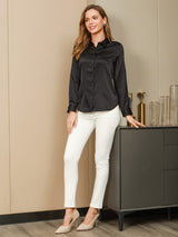 [Sort] SilkSilky-DK Long Sleeve Lapel Collar Dameskjorte 004