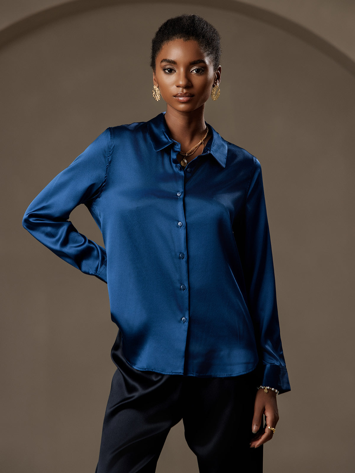 [Blågrøn] SilkSilky-DK Silke Womens Shirt 001