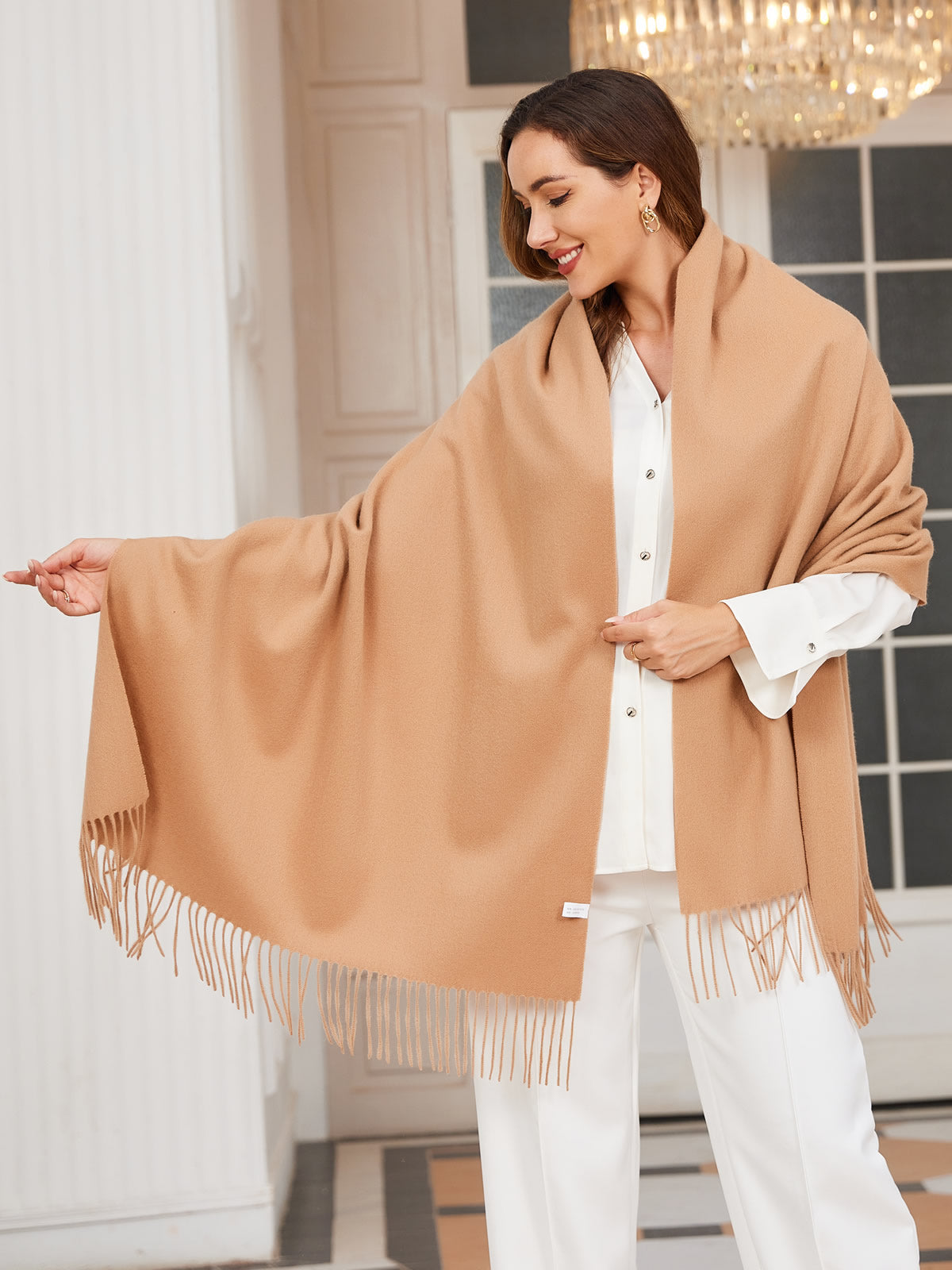 [Tan] SilkSilky-DK Uld Halstørklæde 002