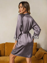 [Lilla Grå] SilkSilky-DK 3/4 Sleeve Dame Morgenkåbe 002