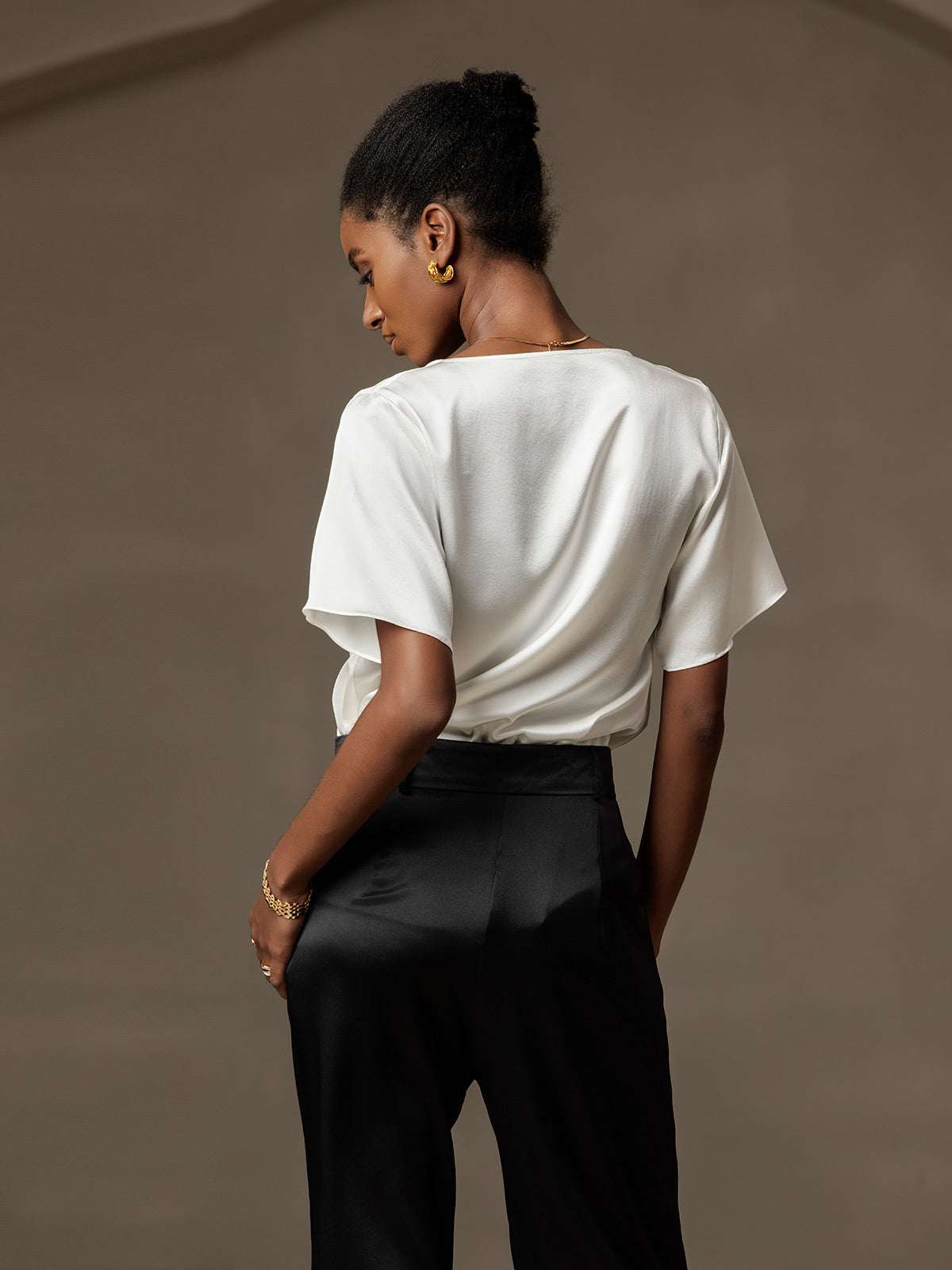 [Hvid] SilkSilky-DK 19Momme Silke Womens T-Shirt 002