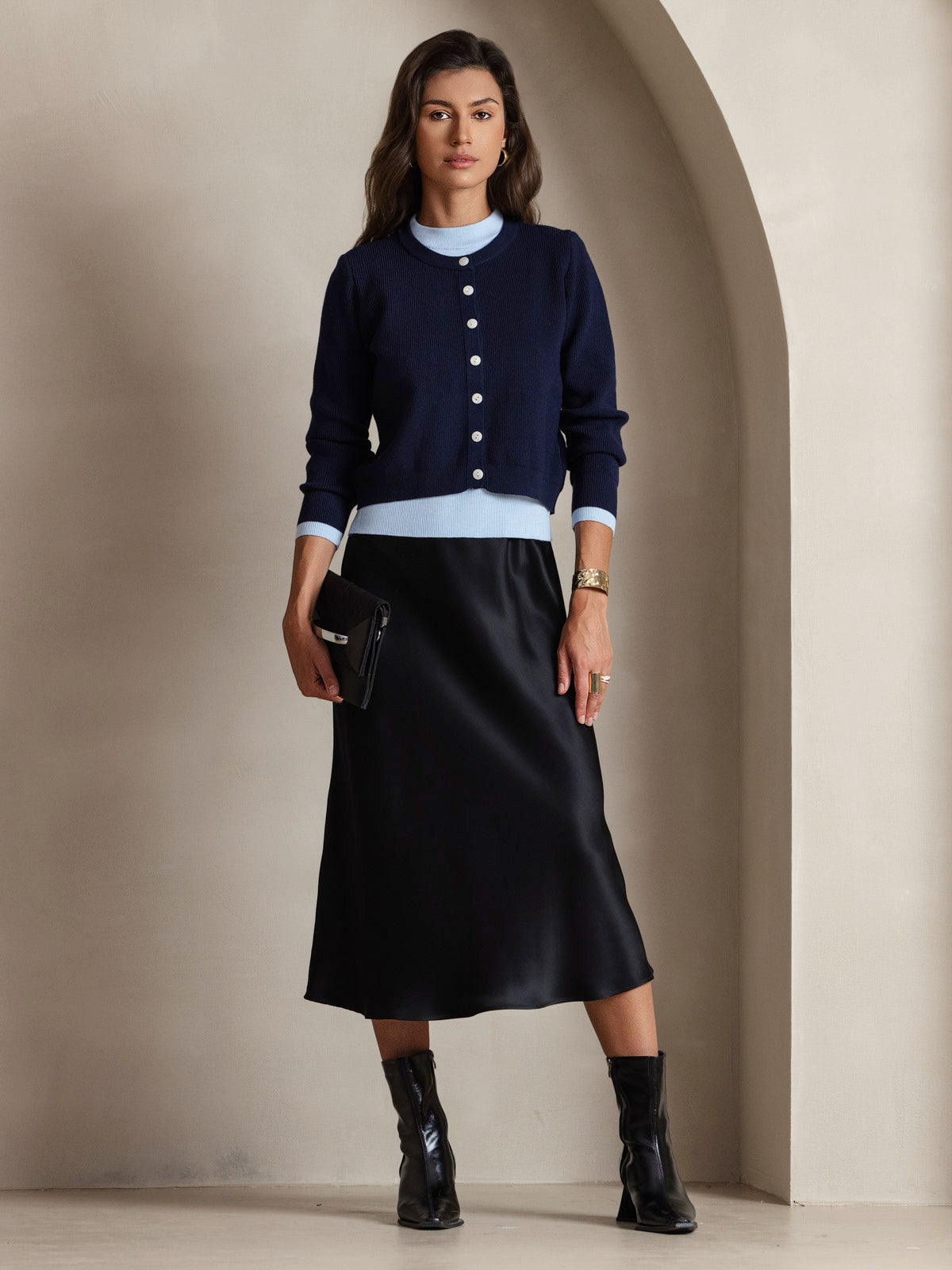 [Sort] SilkSilky-DK Spaghetti Rem V Hals Kjole 007