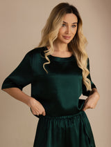 [Mørkegrøn] SilkSilky-DK Short Sleeve Round Neck Dame Pyjamas 001
