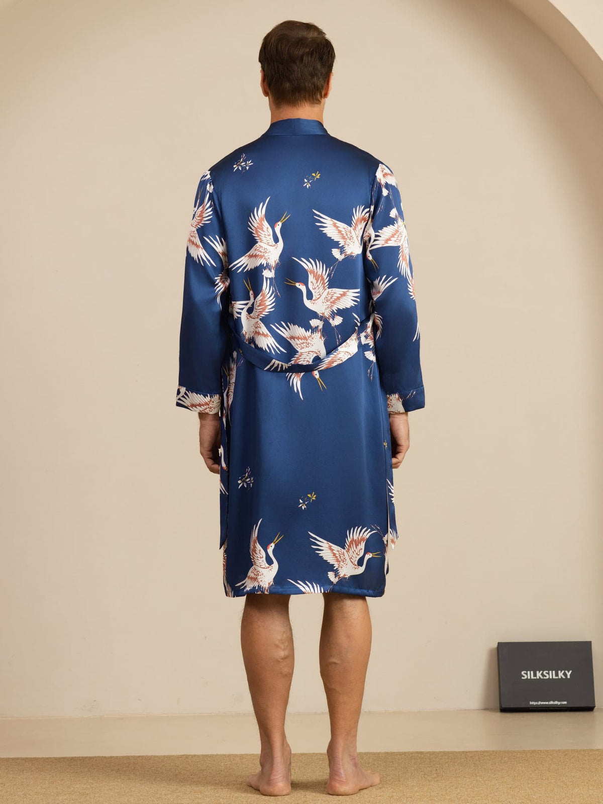 [Mørkeblå] SilkSilky-DK 19Momme Long Sleeve Mens Pajamas 002