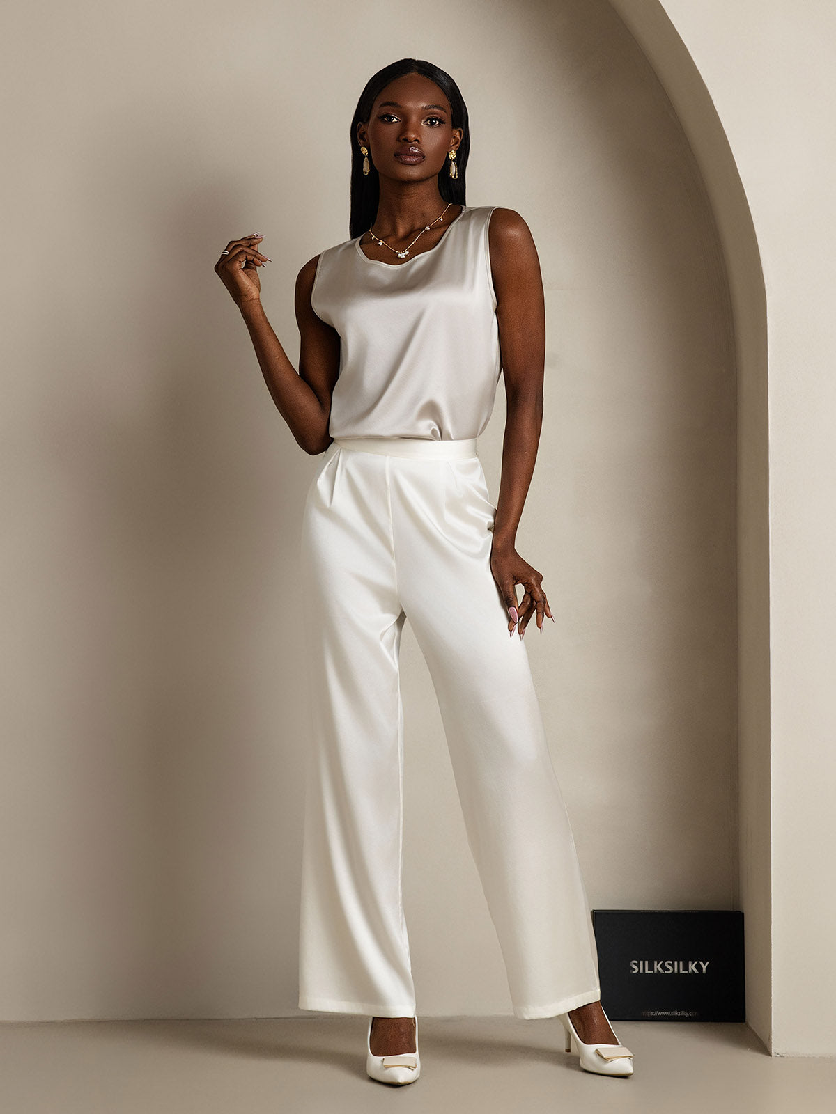 [Lysegrå] SilkSilky-DK 19Momme Silke Camisoles 007