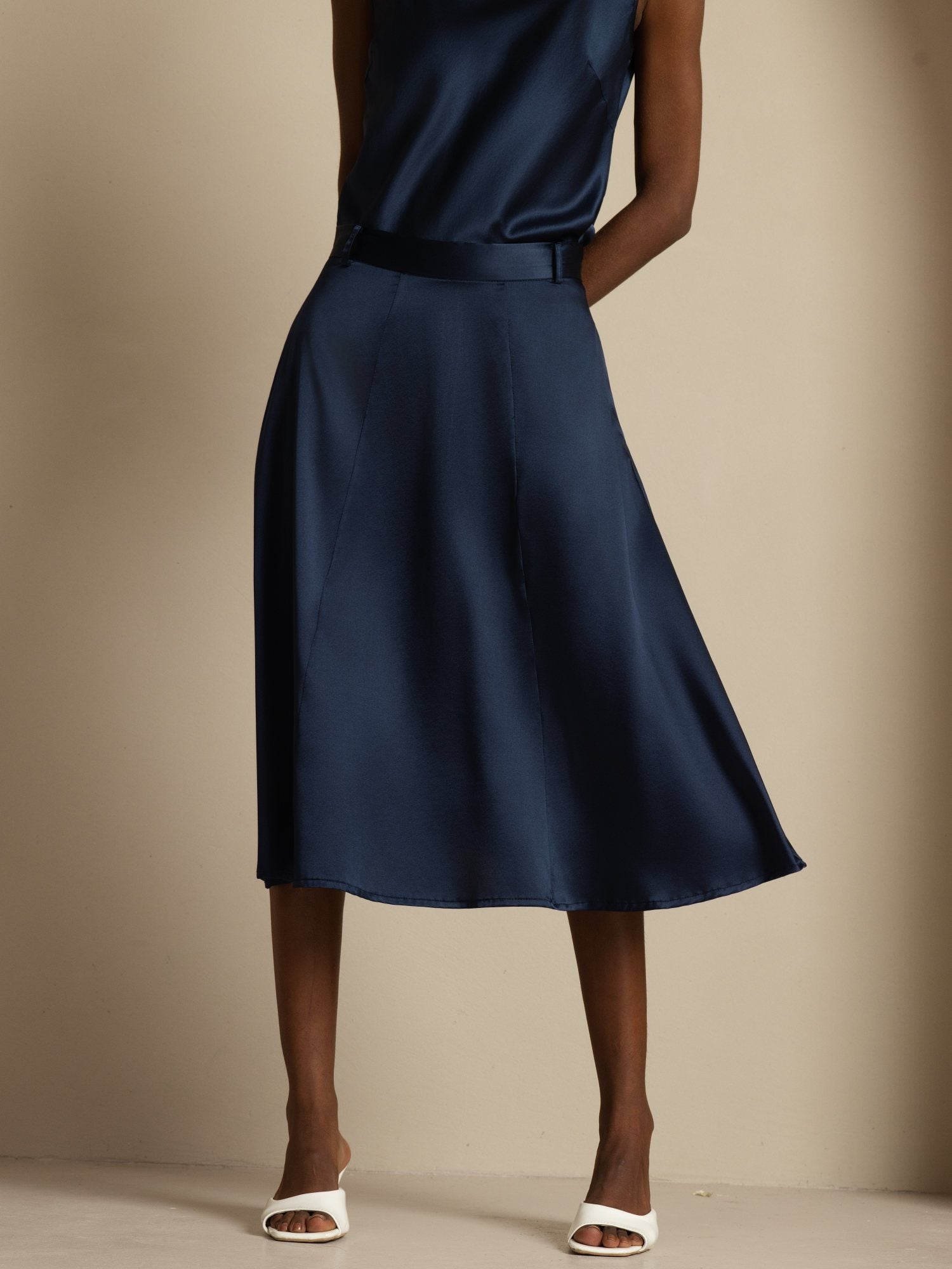 [Mørkeblå] SilkSilky-DK 19Momme Silke Skirt 003