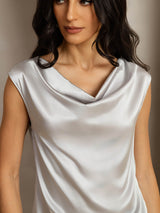 [Sølv] SilkSilky-DK Cap Sleeve Cowl Neck T-shirt til kvinder 005