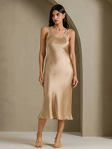 [Champagneguld] SilkSilky-DK Sleeveless Kjole 001