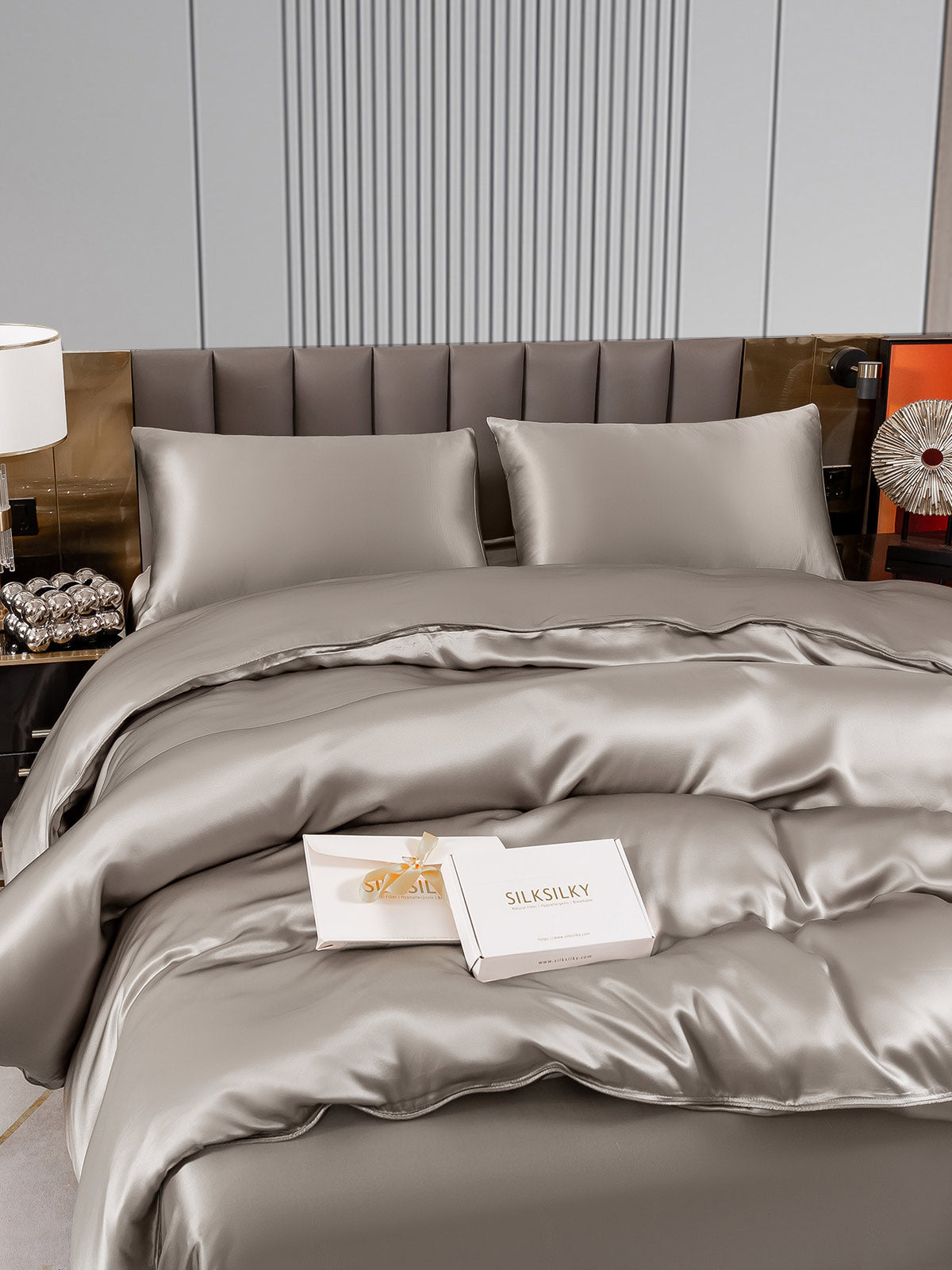 [Grå] SilkSilky-DK 22Momme Bedding Set 005