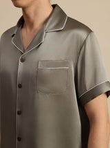 [Grågrøn] SilkSilky-DK Short Sleeve Lapel Collar Pyjamas til Mænd 006