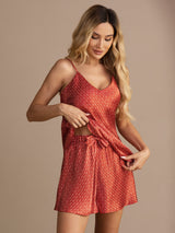 [Vinrød Ginkgo] SilkSilky-DK Sleeveless V Neck Camisole Sæt 005