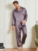 [Lilla Grå] SilkSilky-DK Langærmet Notchkrage Pyjamas til Mænd 004