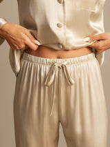 [Champagne] SilkSilky-DK Long Sleeve Lapel Collar Dame Pyjamas 007