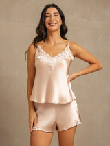 [Lyserød] SilkSilky-DK Sleeveless V Neck Camisole Sæt 007