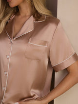 [Toscana] SilkSilky-DK Short Sleeve Lapel Collar Dame Pyjamas 004