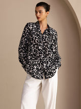 [Sorte Stænk] SilkSilky-DK Long Sleeve Lapel Collar Bluse 001