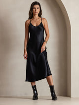 [Sort] SilkSilky-DK Spaghetti Rem V Hals Kjole 001