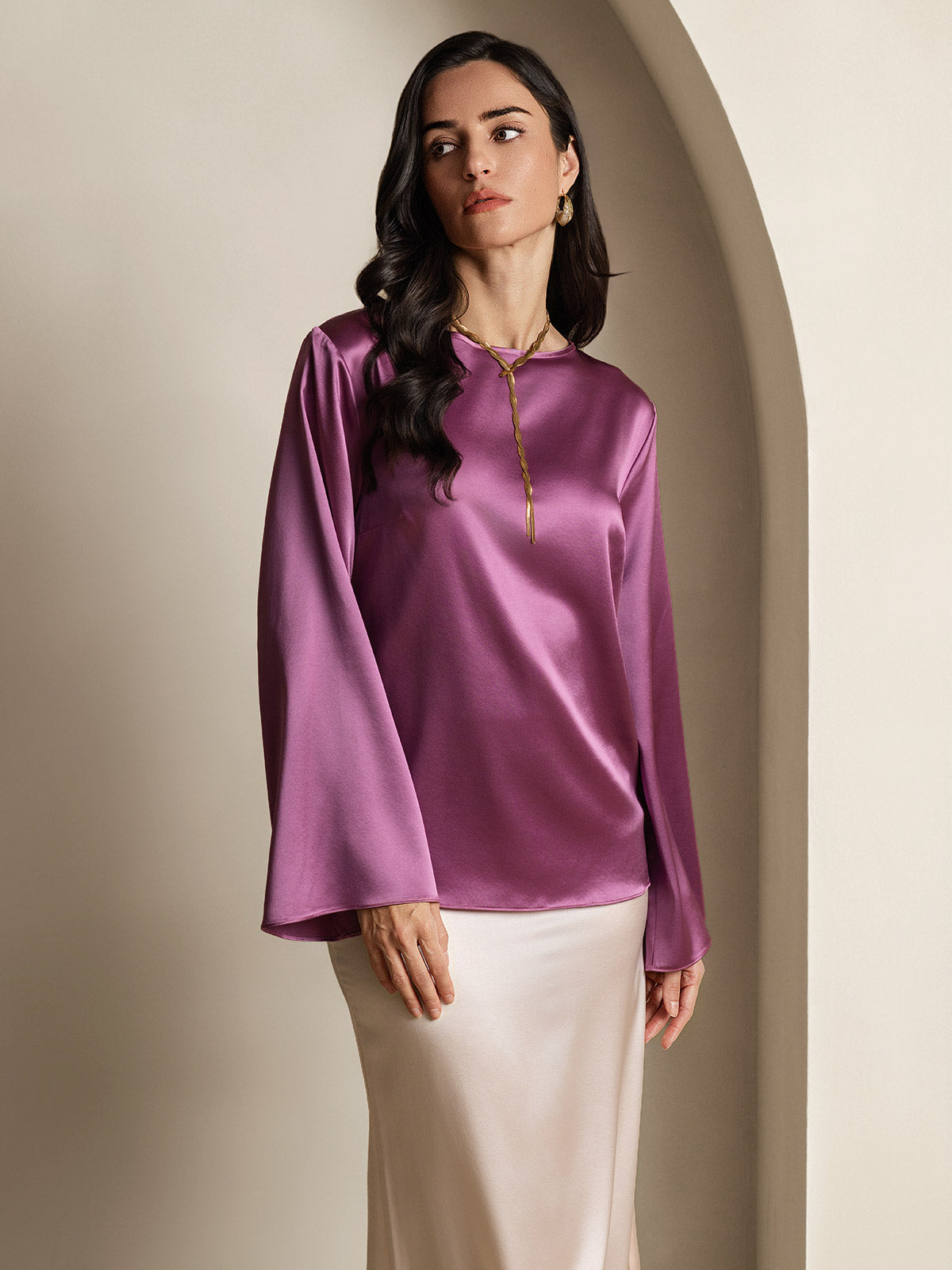[Mørke Lilla] SilkSilky-DK 19Momme Silke Womens T-Shirt 005