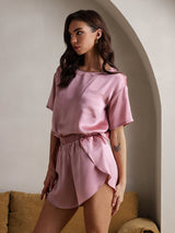 [Bleg Mauve] SilkSilky-DK Short Sleeve Round Neck Dame Pyjamas 005