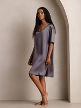 [Lilla Grå] SilkSilky-DK Half Sleeve V Neck Natkjole 007