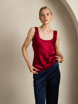 [Vin] SilkSilky-DK 19Momme Ærmeløs Dyb Rund Halsudskæring Camisole Top 001