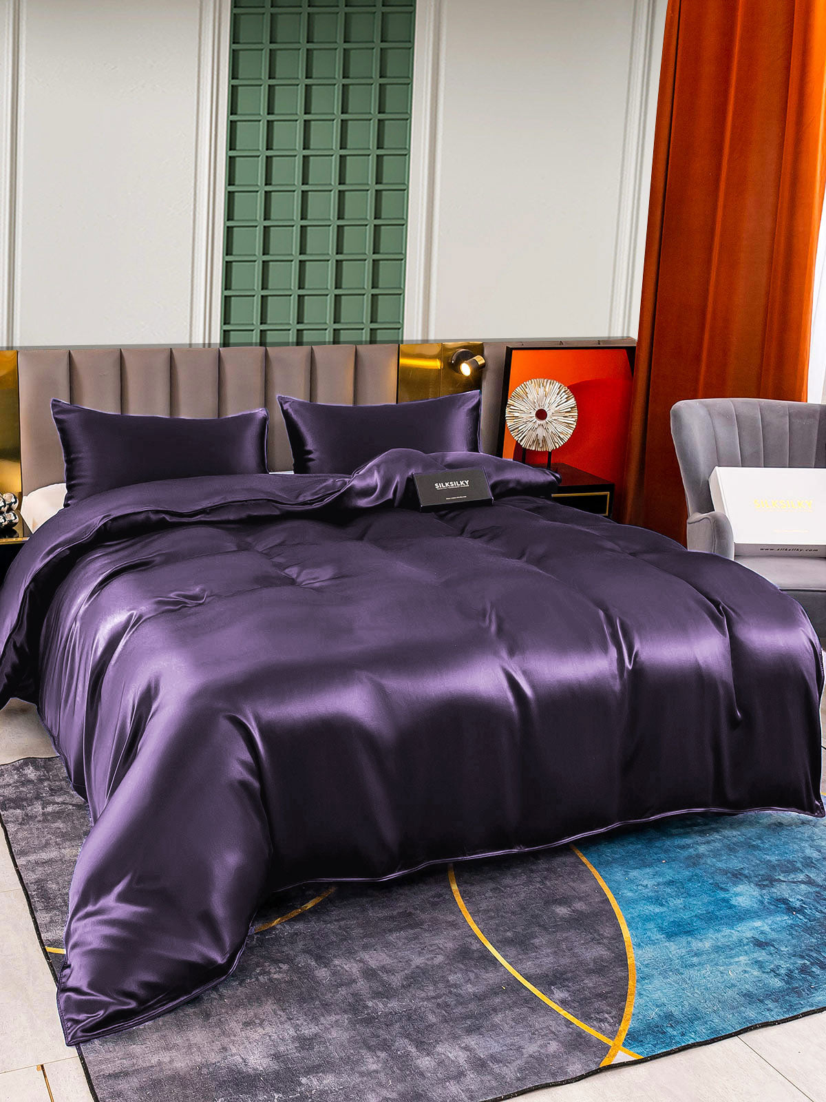 [Mørke Lilla] SilkSilky-DK 22Momme Bedding Set 004,