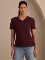 [Vin] SilkSilky-DK Short Sleeve V Neck T-shirt til kvinder 003