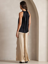 [Sort] SilkSilky-DK Sleeveless Halter T-shirt til kvinder 002