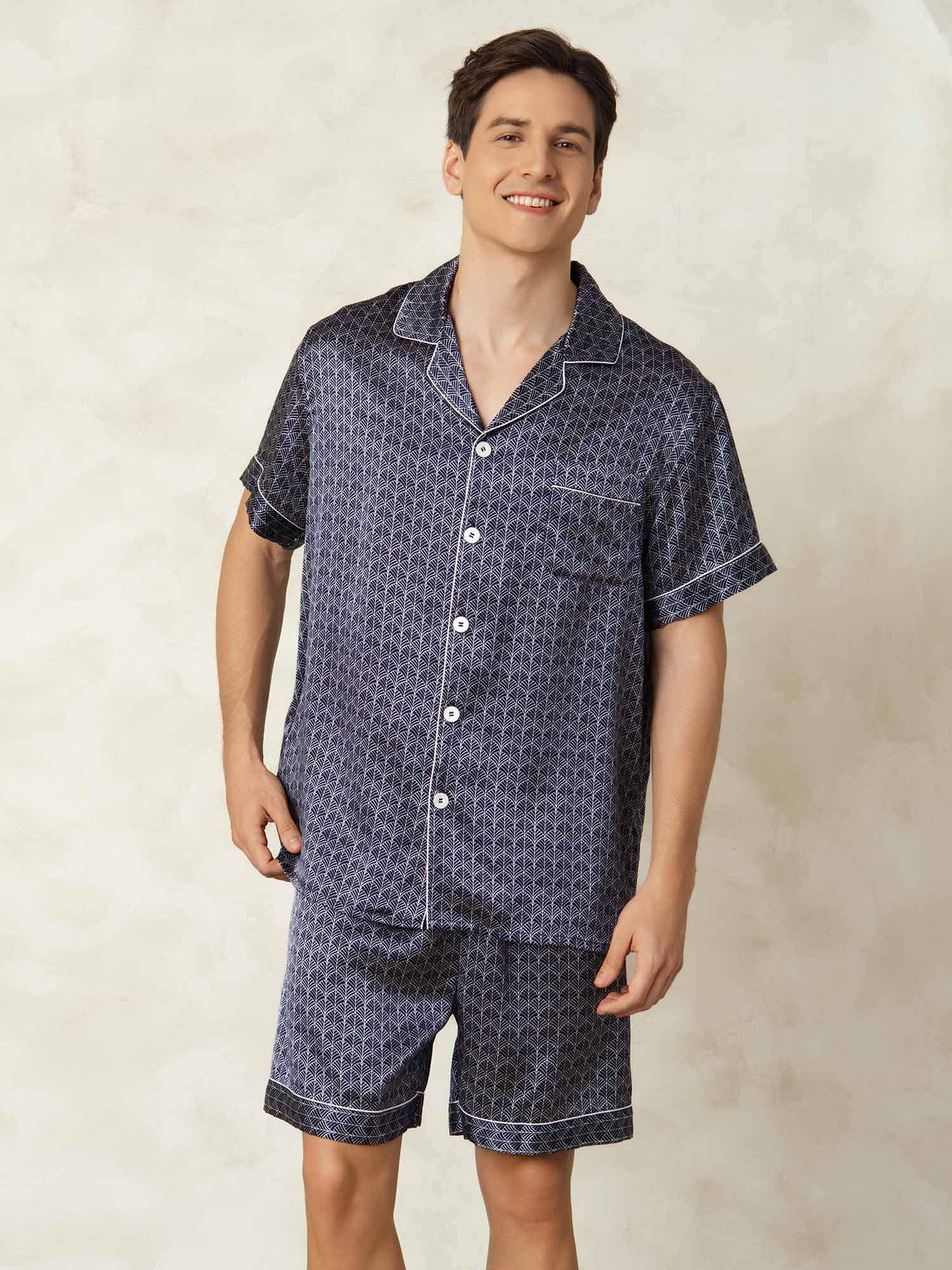 [MarineGinkgo] SilkSilky-DK Silke Lapel Collar Pyjamas til Mænd 005