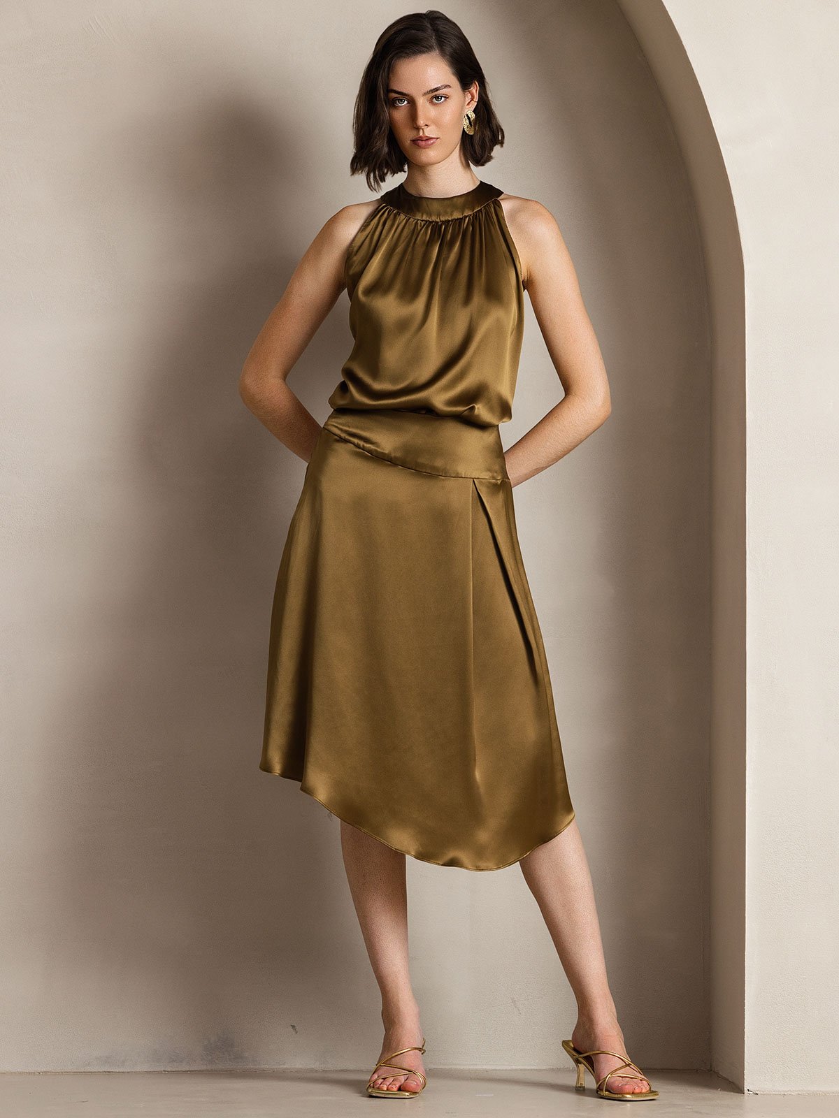 [Brun] SilkSilky-DK 19Momme Silke Womens T-Shirt 005