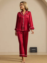 [Vin] SilkSilky-DK Langærmet Notchkrage Dame Pyjamas 003